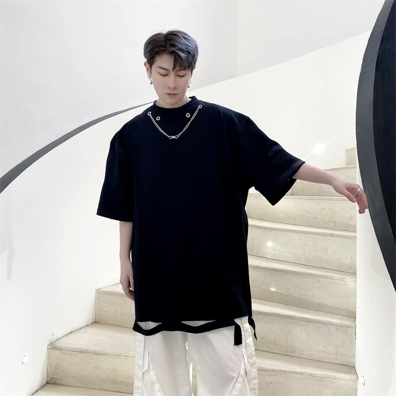Amazon.co.jp: tシャツ メンズ 半袖 高街裾破れ半袖男ヒップホップ